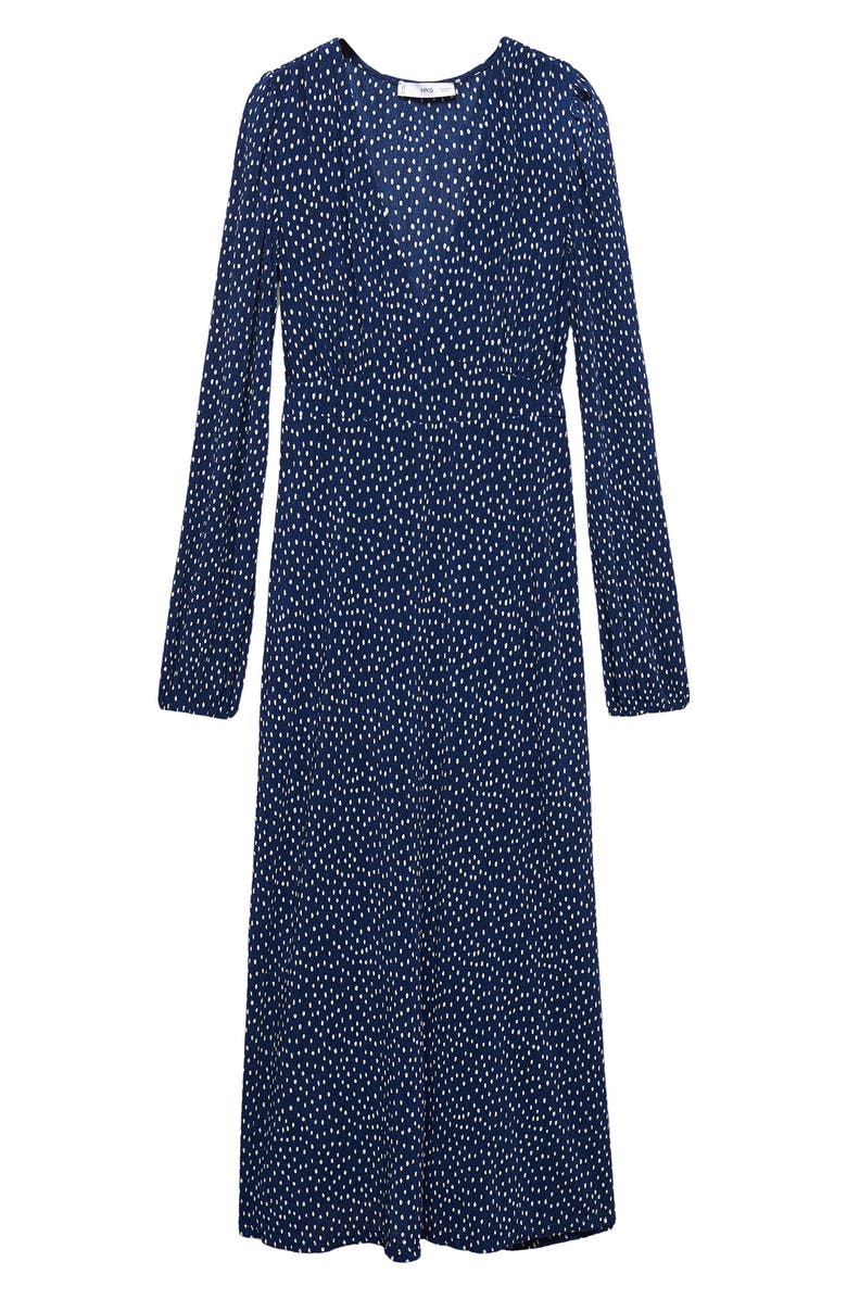 MANGO Polka Dot Long Sleeve Midi Dress, Alternate, color, Blue
