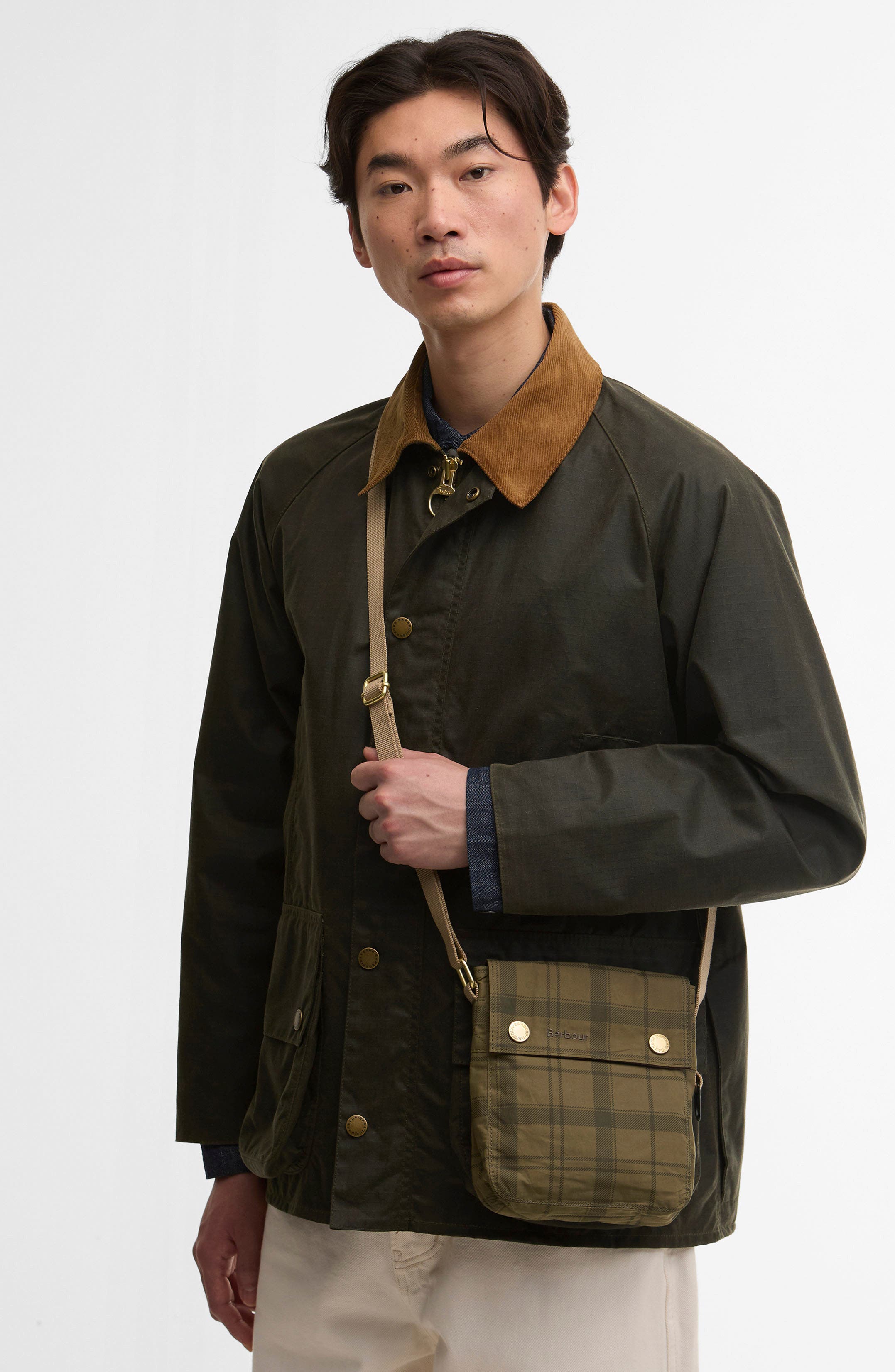 Barbour Transport Tartan Crossbody Bag, Alternate, color, Dusky Green Tartan