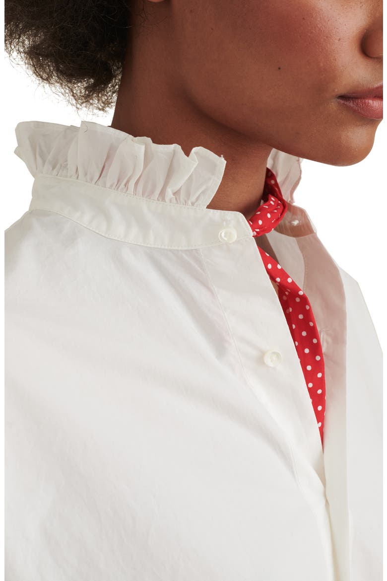 Ruffle Button-Up Shirt, Alternate, color, WHITE