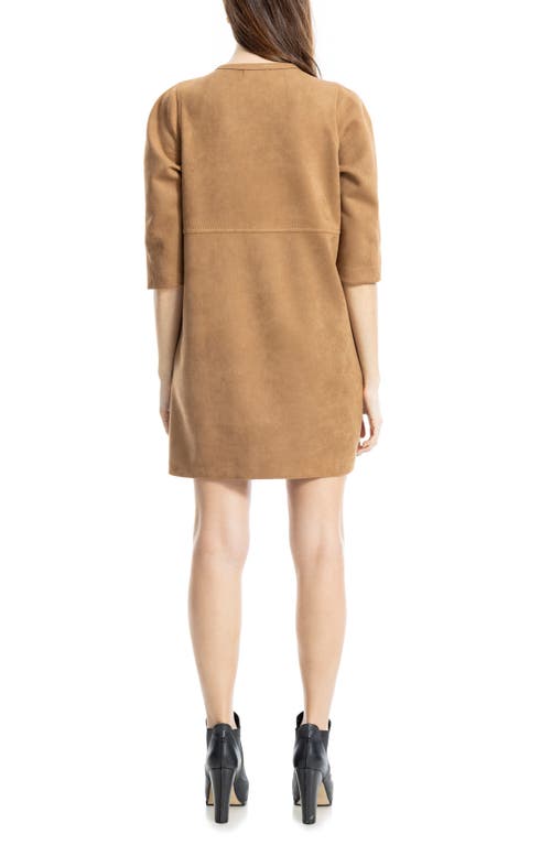 Max Studio Faux Suede Half Zip Shift Dress In Brown