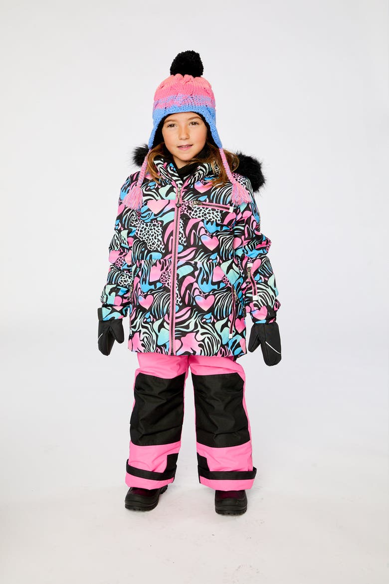 Zebra Play Jacket & Reinforced Pants Two Piece Snowsuit, Alternate, color, Black Zebra Print