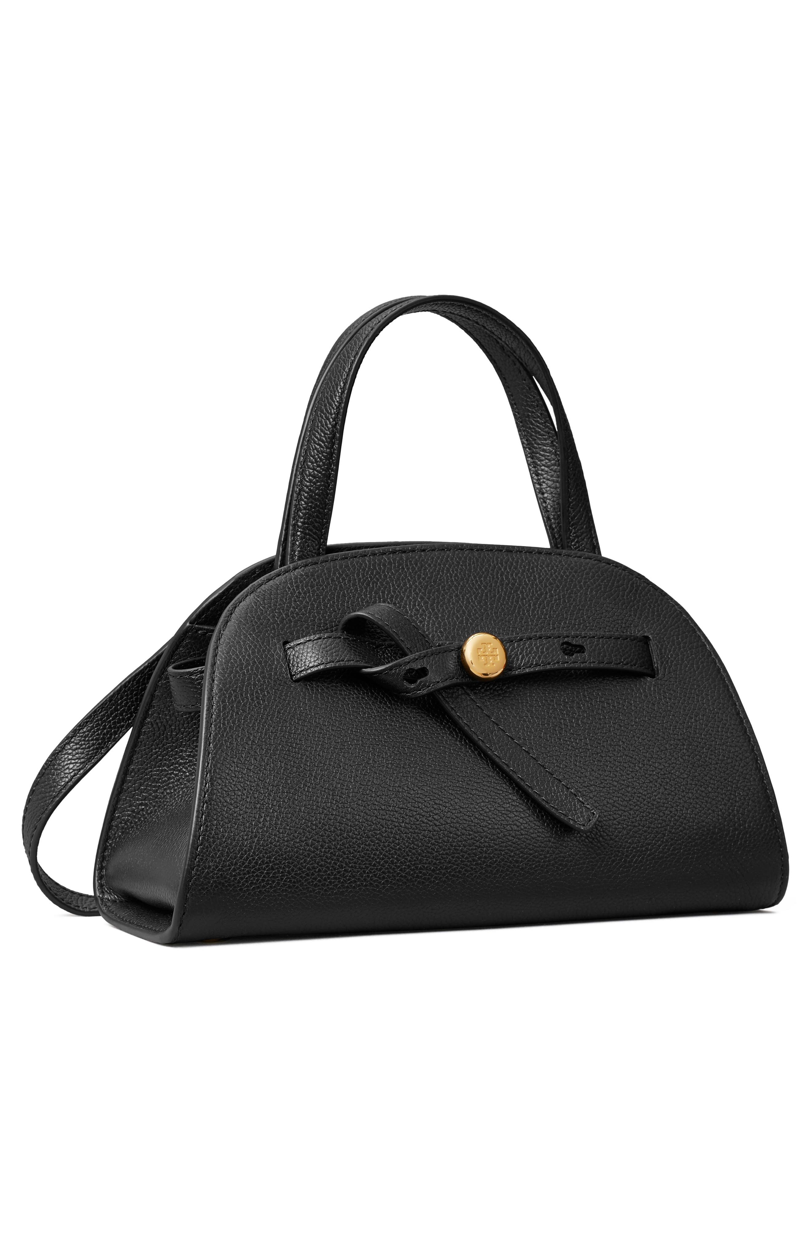 Romy Small Bauletto Leather Handbag, Alternate, color, BLACK