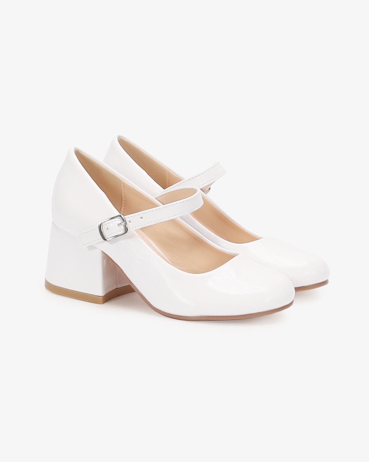 Kailee P Charlotte Patent Mary Jane Girls Block Heel, Main, color, White