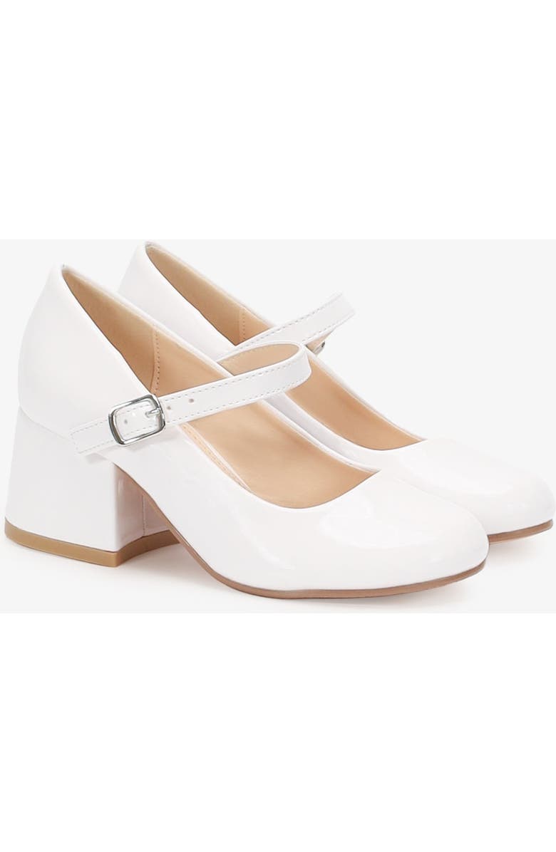Kailee P Charlotte Patent Mary Jane Girls Block Heel, Main, color, White