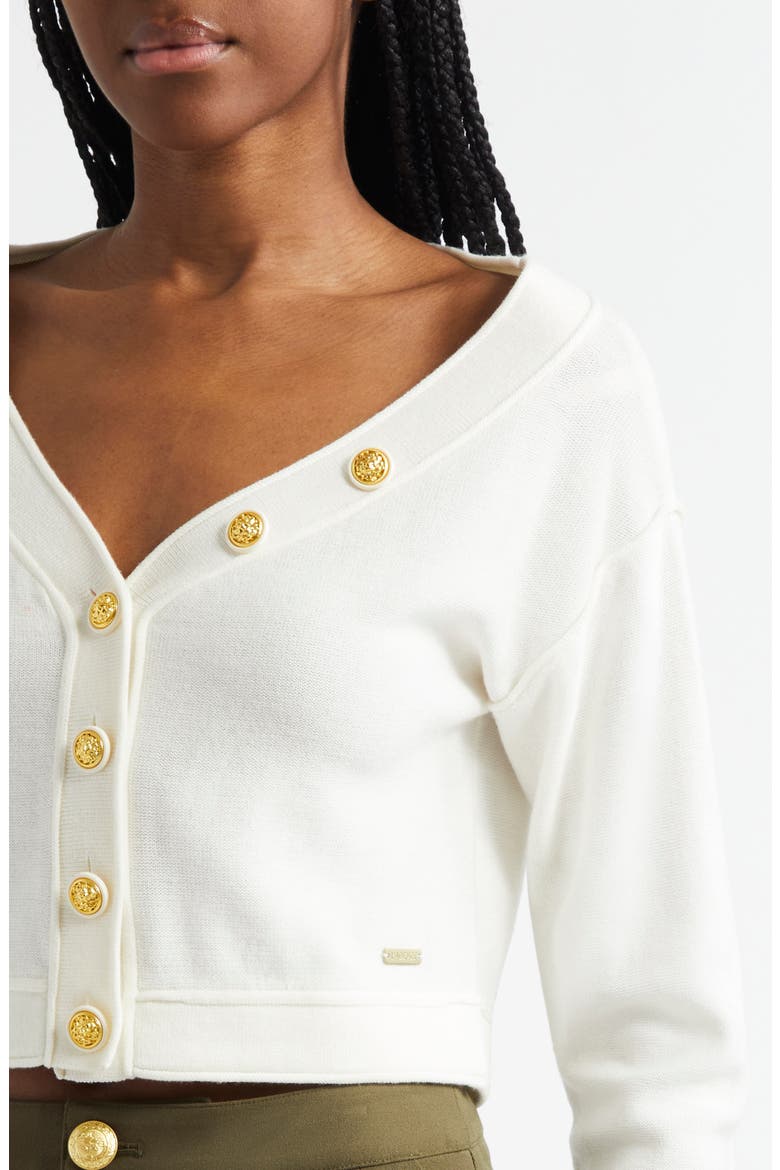 Nopal Off the Shoulder Crop Cardigan, Alternate, color, IVORY/ GOLD