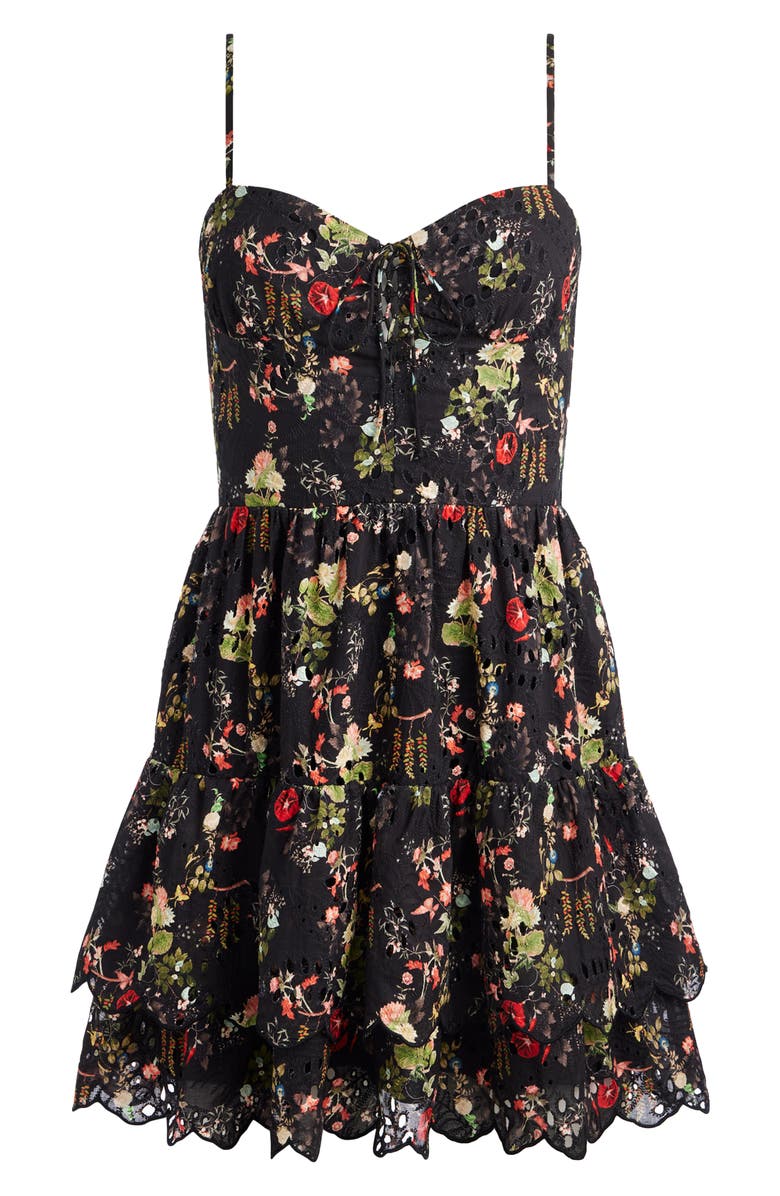 Alice + Olivia Daisy Floral Cotton Eyelet Minidress, Alternate, color, Blush Kiss Black