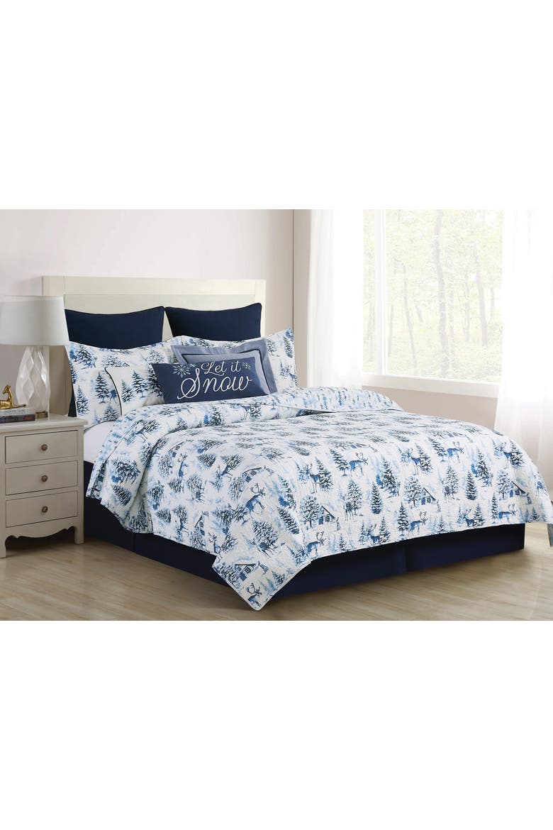 Frasier Cotton Quilt Set  - Reversible and Machine Washable, Main, color, Blue