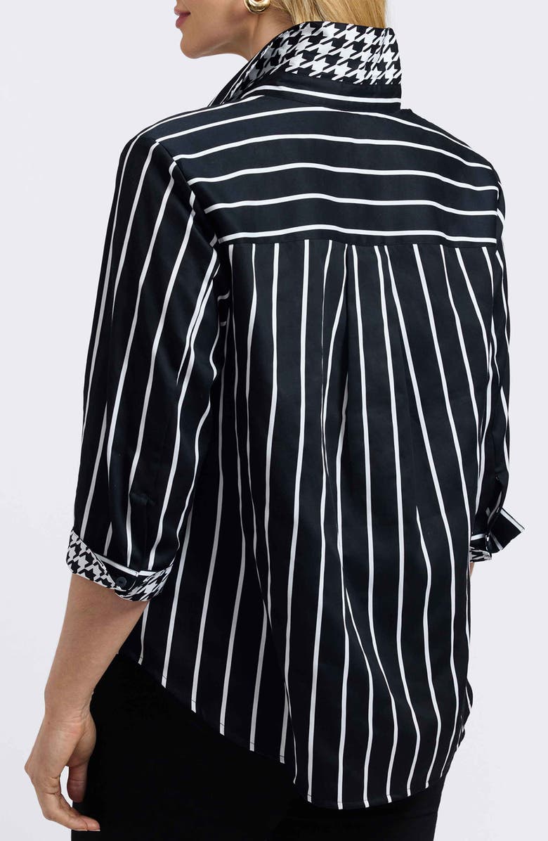Foxcroft Margie Stripe Three-Quarter Sleeve Button-Up Shirt, Alternate, color, Black/ White