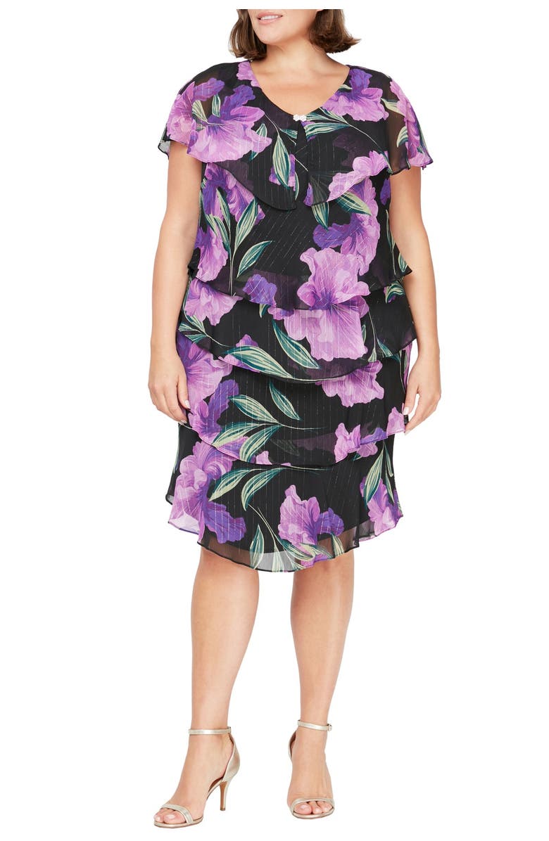 SLNY Floral Tiered Dress, Main, color, 
