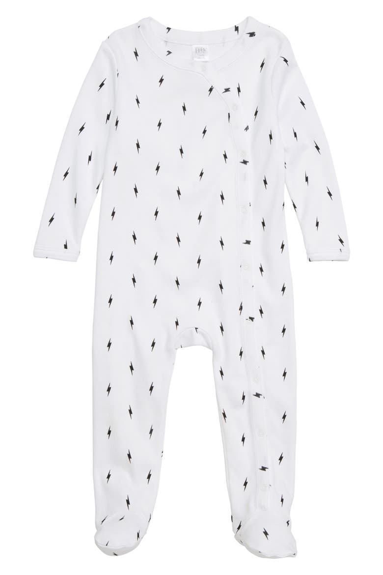 Print Cotton Footie, Main, color, WHITE- BLACK LIGHTNING