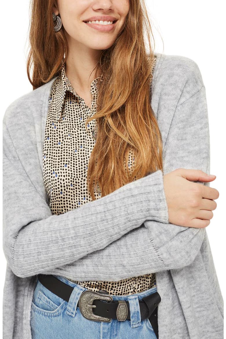 Puff Sleeve Longline Cardigan, Alternate, color, GREY MARL