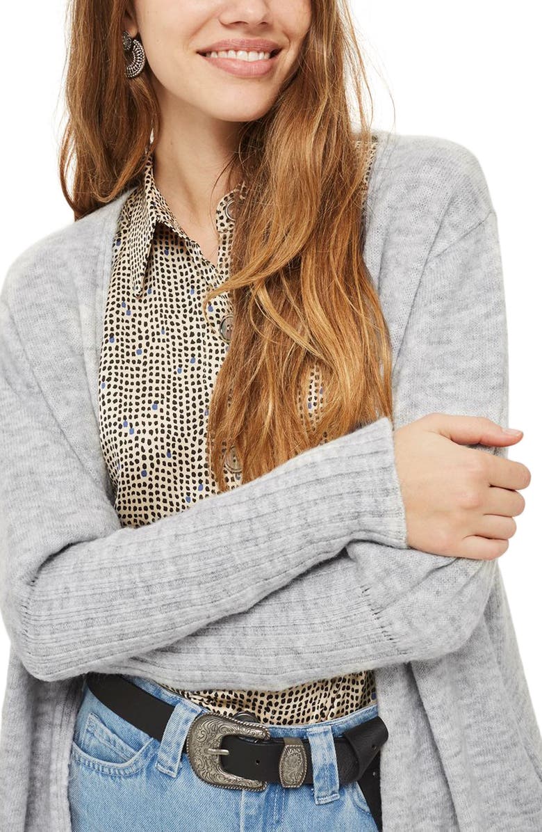 Topshop Puff Sleeve Longline Cardigan, Alternate, color, 