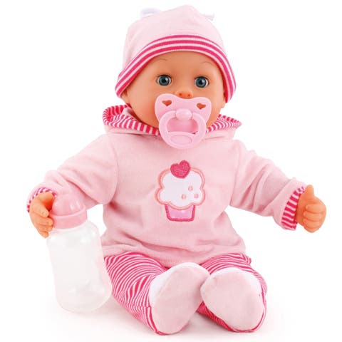 First Words Baby Pink Cupcake 24 Sounds 15" Doll Pacifier & Bottle
