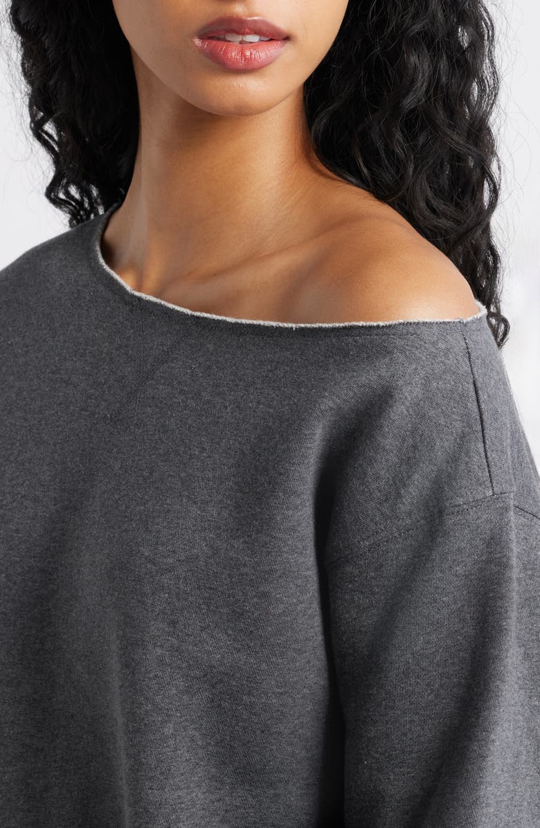 BP. Fleece Detail Off the Shoulder Sweatshirt, Alternate, color, Grey Medium Charcoal Heather