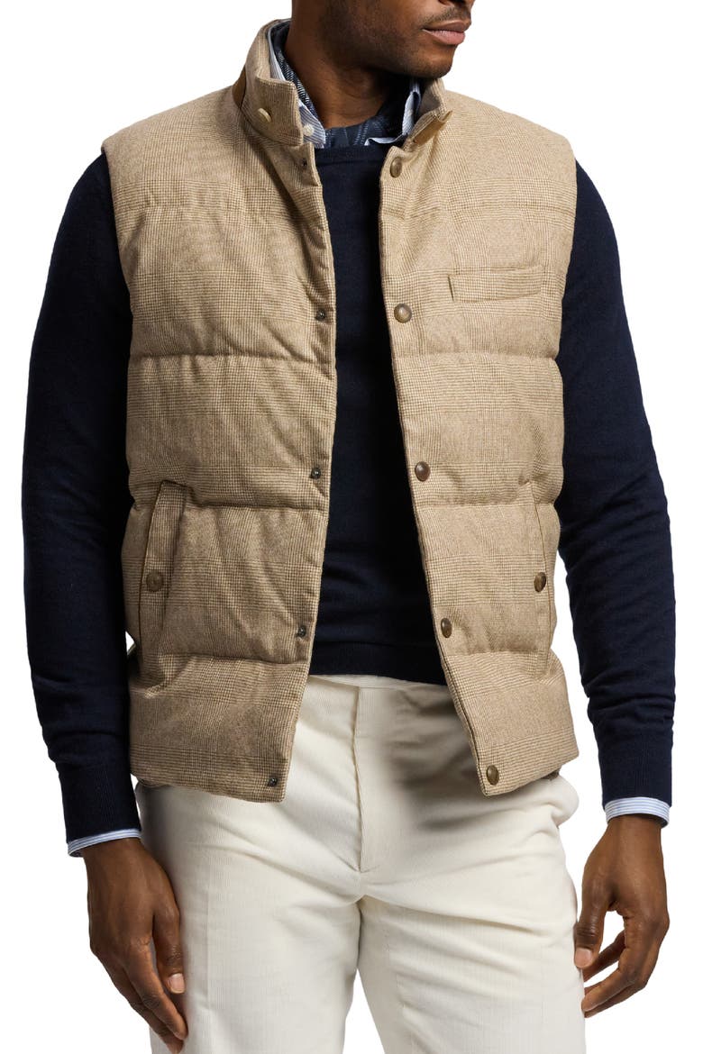 Whitwell Glen Plaid Wool, Silk & Cashmere 750-Fill-Power Down Puffer Vest, Main, color, LIGHT BROWN