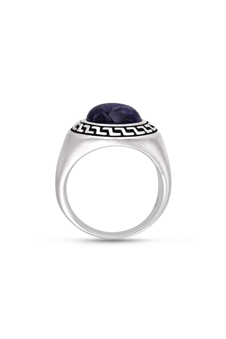 Dark Blue Sodalite Sterling Silver Signet Men Ring, Alternate, color, Silver
