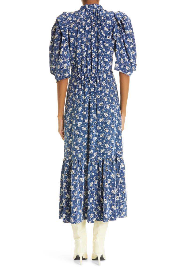 Josefine Floral Print Ruffle Hem Silk Dress, Alternate, color, BLUEBERRY
