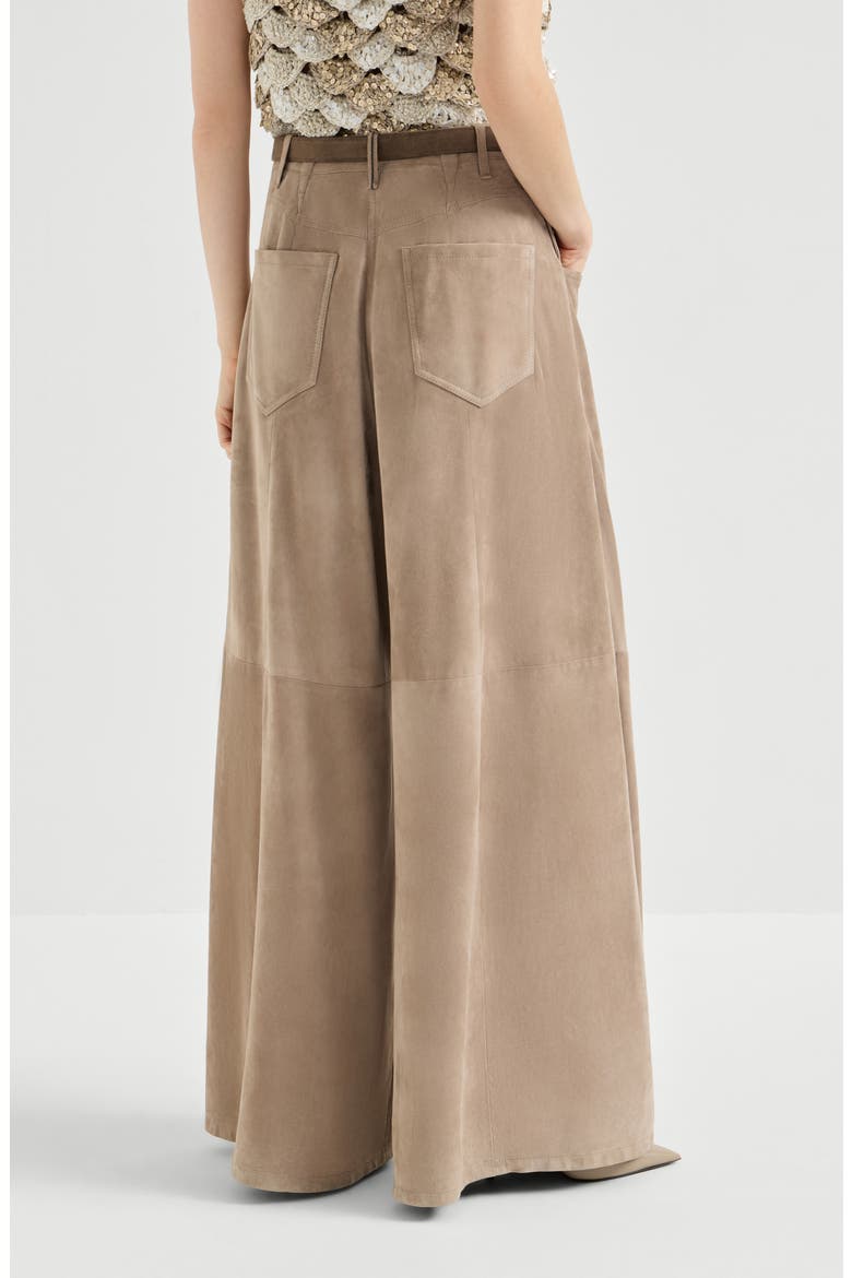Suede maxi trousers, Alternate, color, Beige