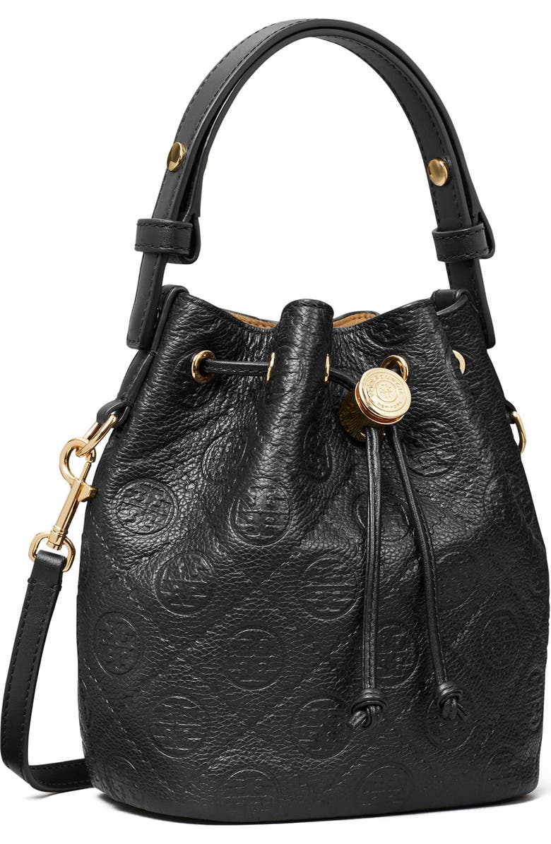 Tory Burch Mini T Monogram Pebble Leather Bucket Bag, Alternate, color,