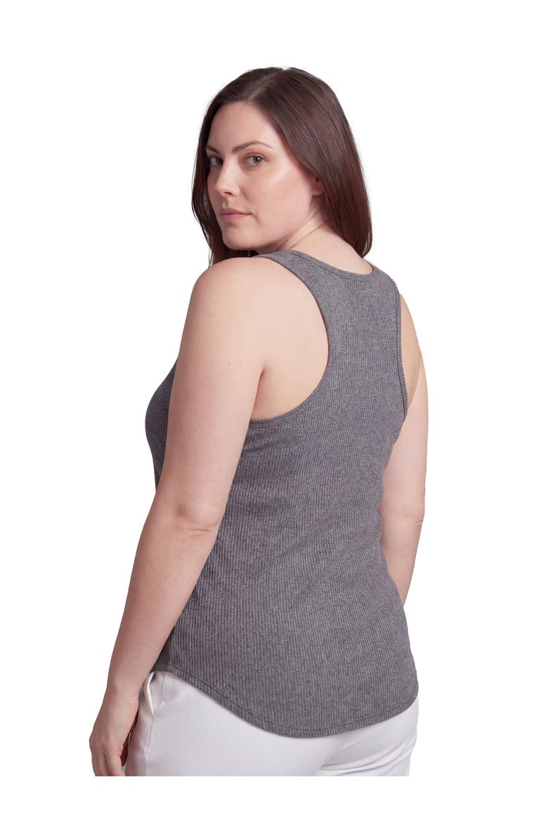 Curvy Basic Ribbed Knit Sleeveless Scoop Neck Long Flared Tank Top, Alternate, color, Smoke