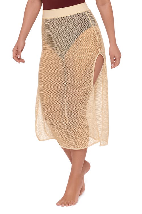 S3 Side Slit Crochet Coverup Skirt In Neutral
