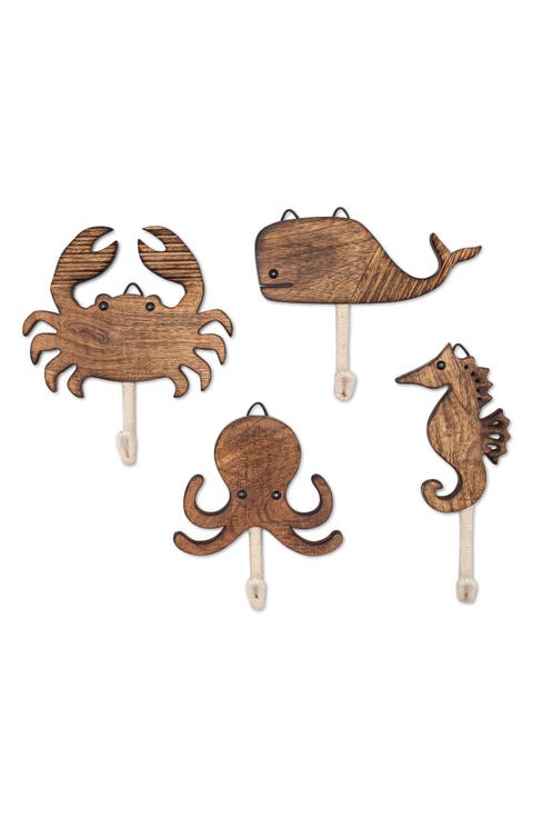Cove Sea Life Motif Set of 4 Wall Hooks