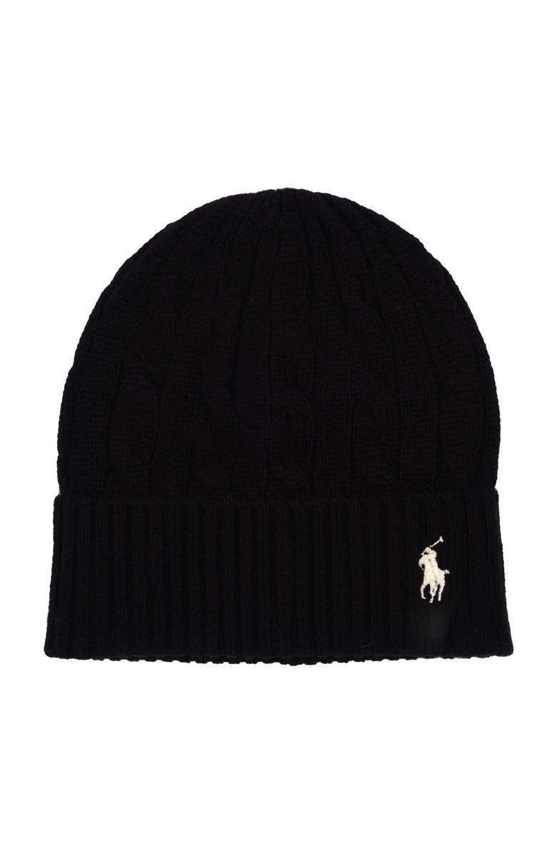 Polo Ralph Lauren Wool Cashmere Cable Beanie, Main, color, Black
