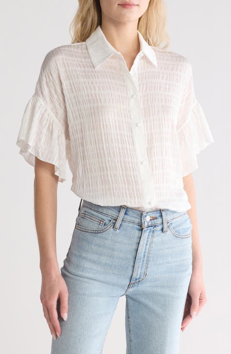 Edyth Ruffle Short Sleeve Button-Up Shirt