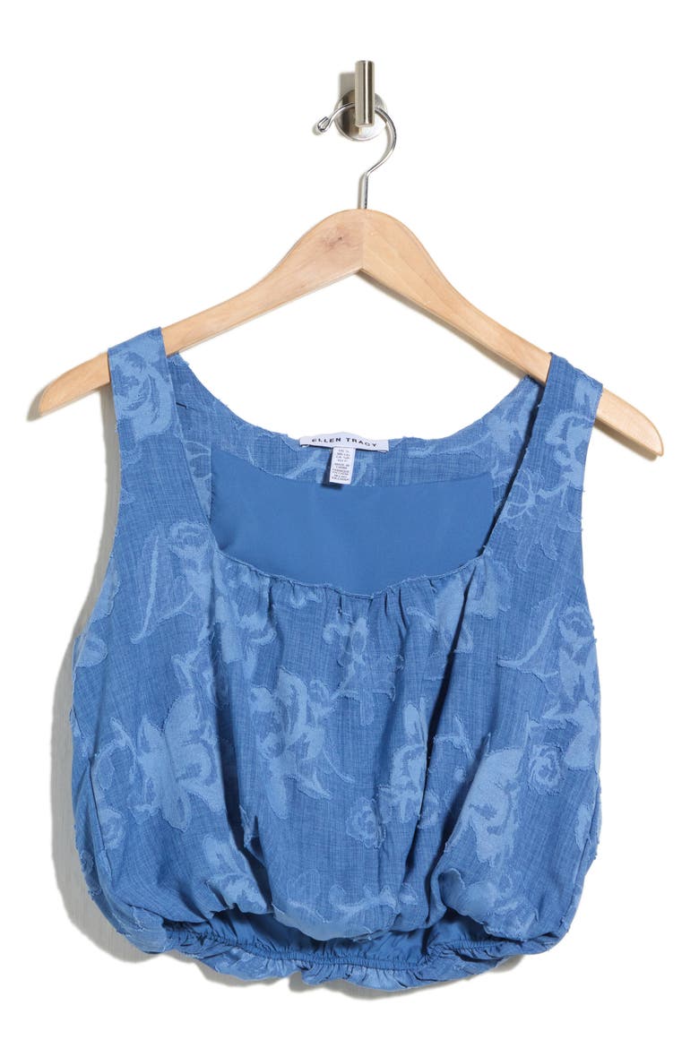 Floral Jacquard Bubble Hem Crop Tank, Alternate, color, BLUE FLORAL