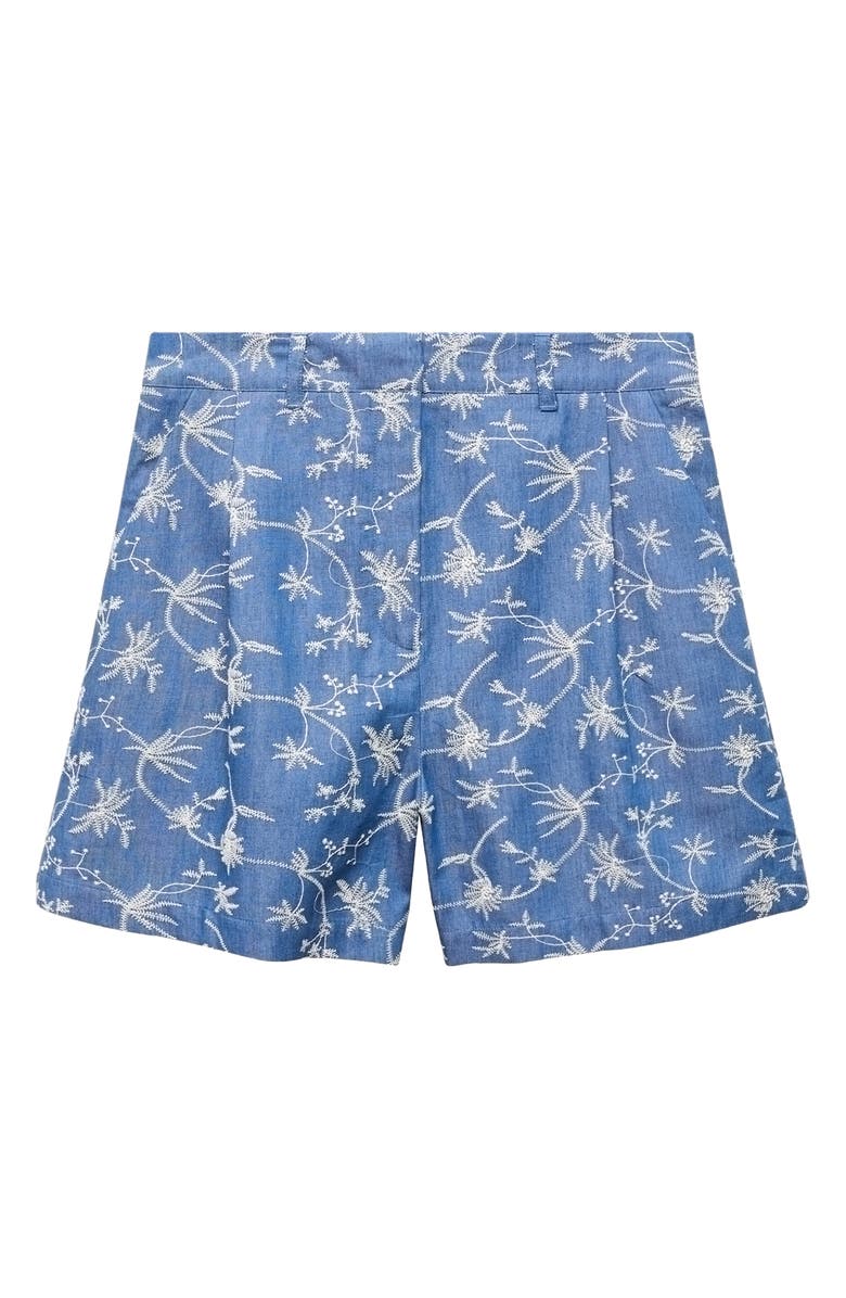 MANGO Embroidred High Waist Cotton Blend Shorts, Alternate, color, Blue