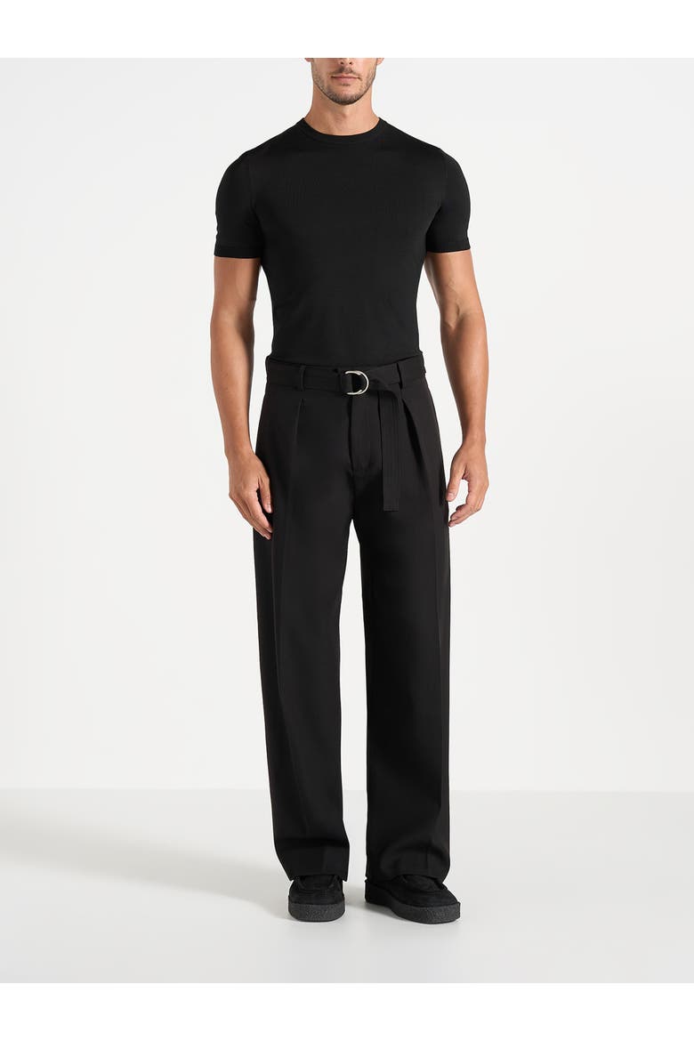 Loic Wide Leg Tailored Trousers With Belt, Alternate, color, Black
