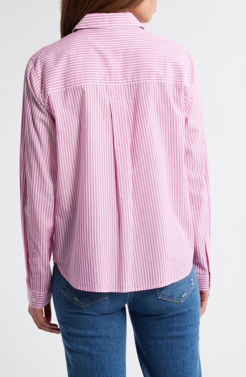 Beachlunchlounge Candy Stripe Cotton Blend Button-up Shirt In Hollywood Cerise