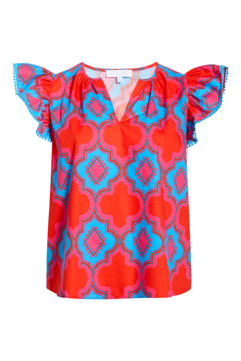 Devant Carya Ruffle Cotton Top, Alternate, color, RED BLUE