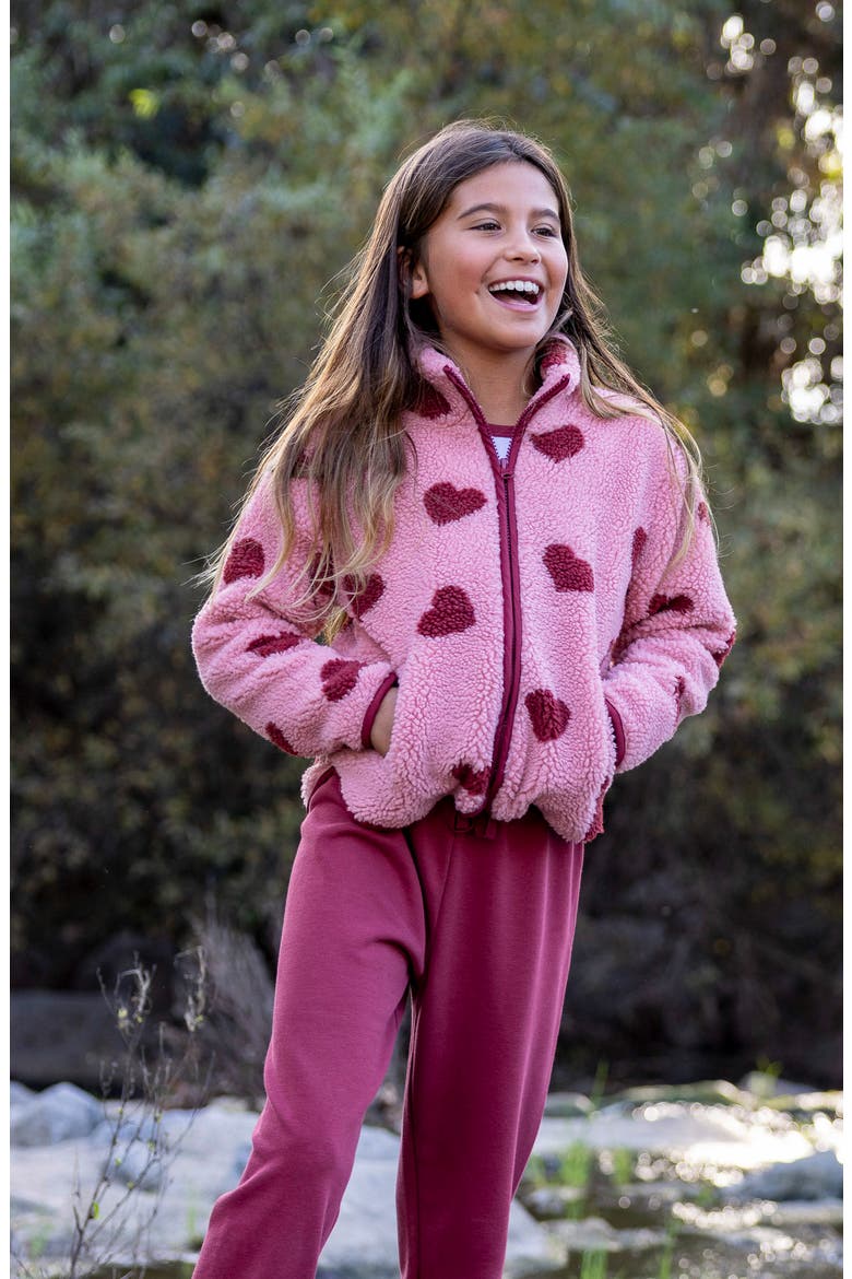 Parker Heart Print Fleece Jacket, Alternate, color, SADDLE