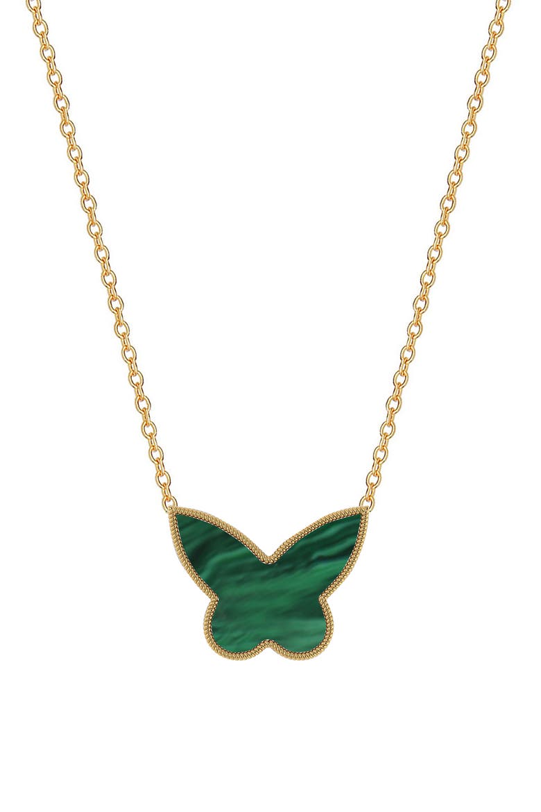 Malachite Inlay Butterfly Pendant Necklace, Main, color, GOLD