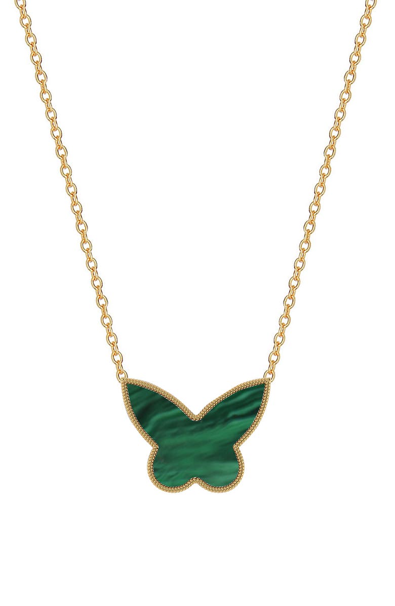 GABI RIELLE Malachite Inlay Butterfly Pendant Necklace, Main, color, Gold