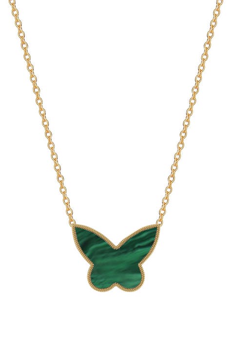 Malachite Inlay Butterfly Pendant Necklace