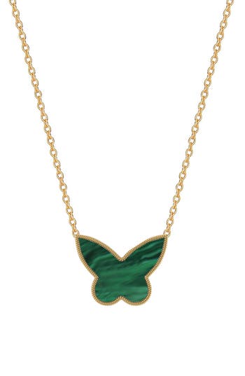 Gabi Rielle Malachite Inlay Butterfly Pendant Necklace In Gold