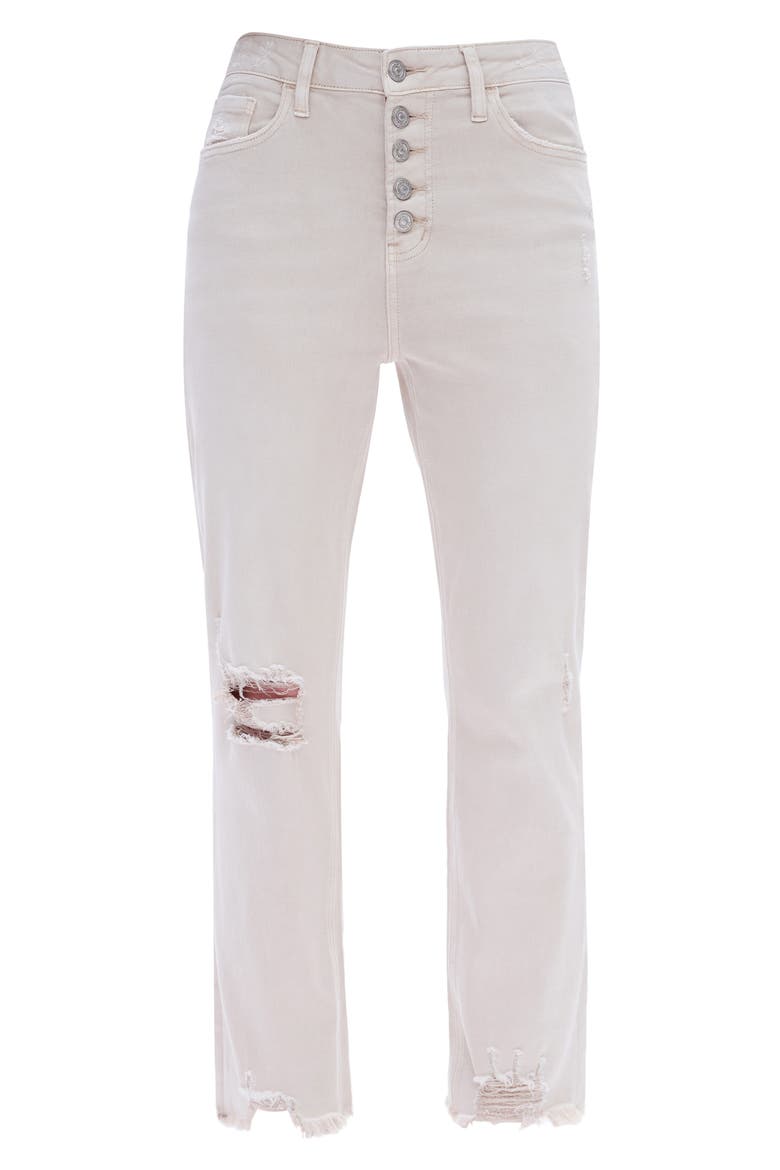 High Waist Ripped Chew Hem Straight Leg Jeans, Alternate, color, OYSTER