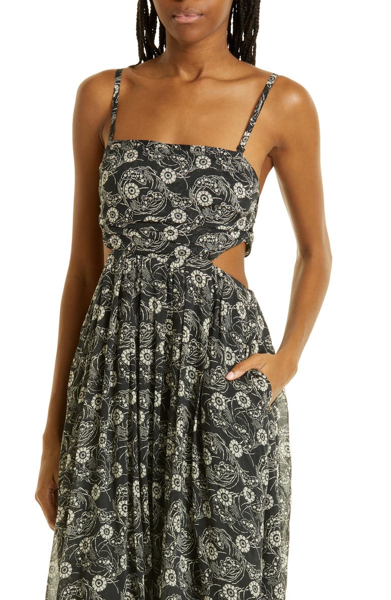 Rebecca Taylor Monarch Fleur Cutout Maxi Dress, Alternate, color, Monarch Fleur Black Combo