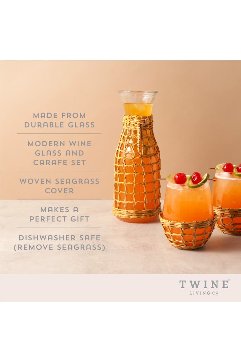 Island Carafe & Stemless Wine Glasses Set of 3, Alternate, color, Beige
