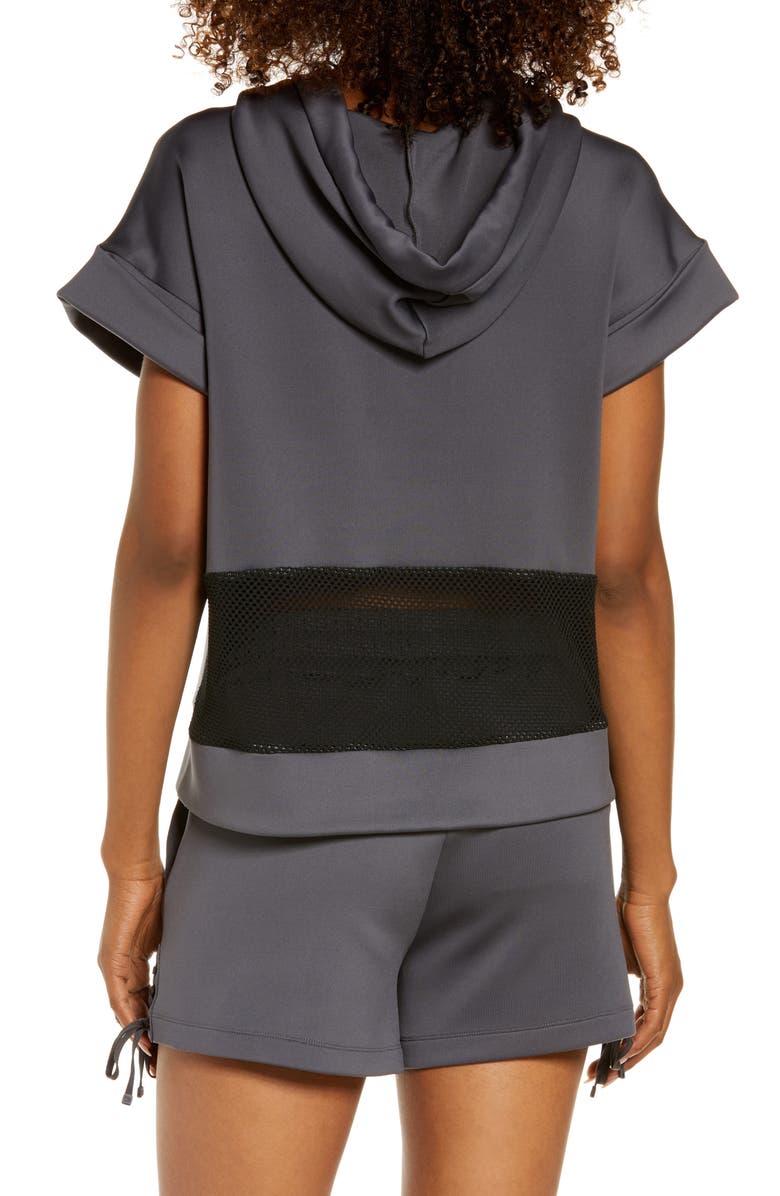 Blanc Noir Mesh Back Short Sleeve Hoodie, Alternate, color,