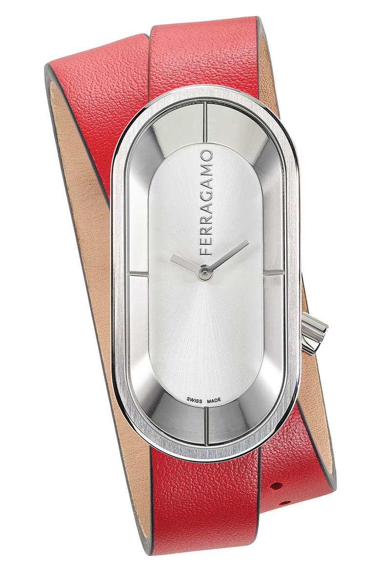 Curve Leather Strap Watch, 23mm x 46mm, Main, color, STAINLESS STEEL