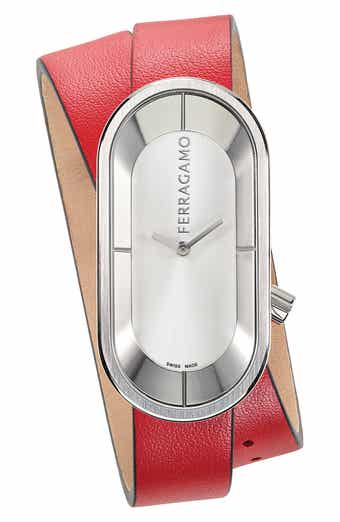 FERRAGAMO Curve Leather Strap Watch, 23mm x 46mm