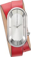 FERRAGAMO Curve Leather Strap Watch, 23mm x 46mm