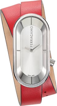 FERRAGAMO Curve Leather Strap Watch, 23mm x 46mm