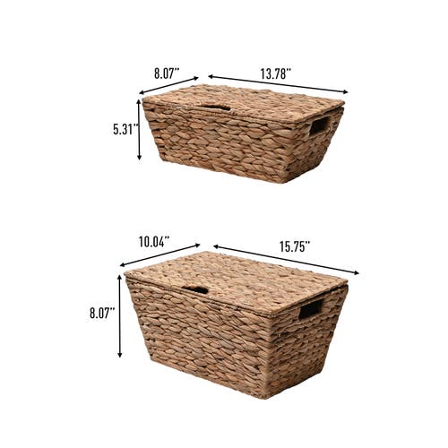 Happimess Wilder Classic Farmhouse Woven Hyacinth Rectangular Storage Baskets With Lids And Handles, In Natural