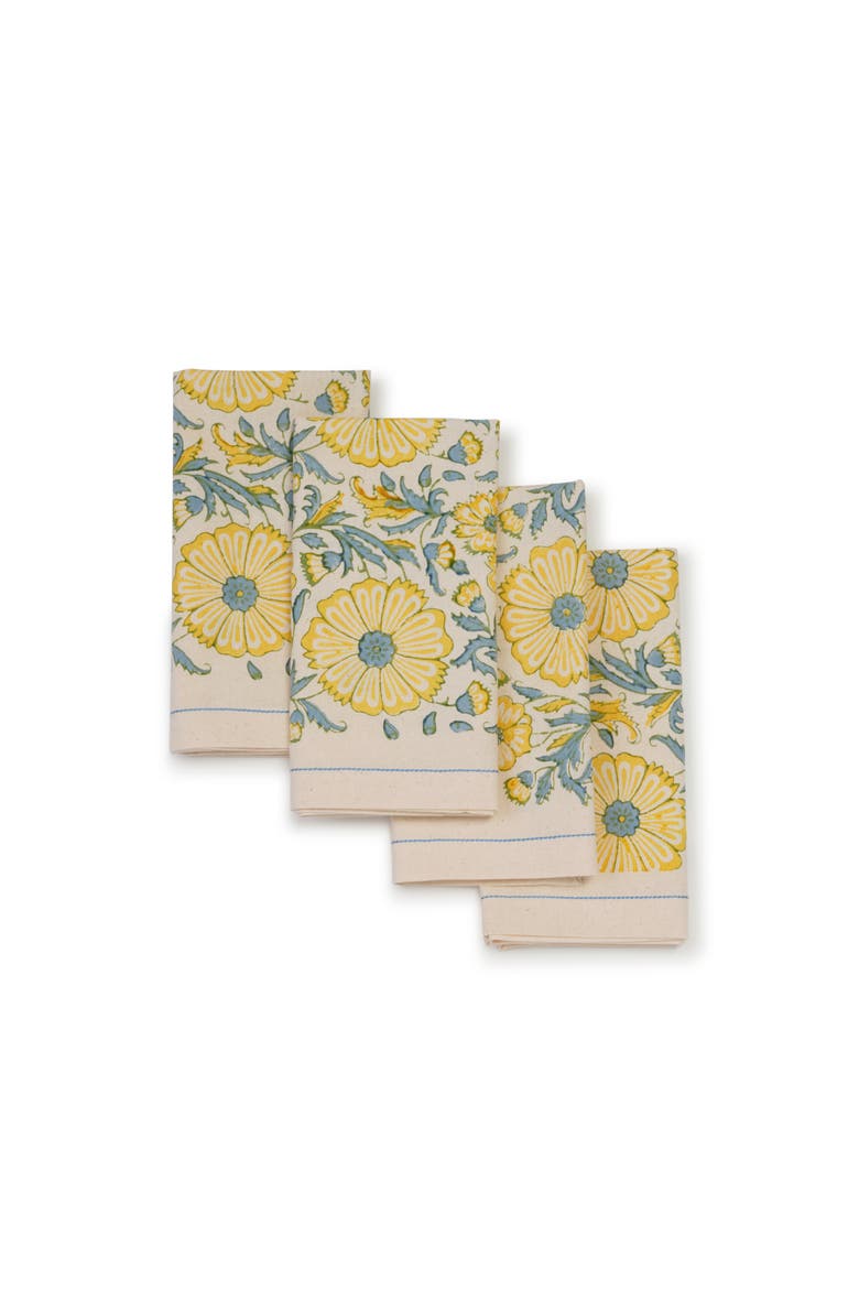 Hand Block Printed Cotton Napkins- Set of 4, Alternate, color, Mosaic Rose