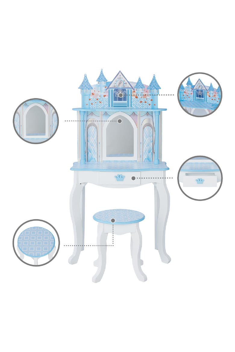 Fantasy Fields Dreamland Castle Vanity & Chair Set, Alternate, color, WHITE / ICE BLUE