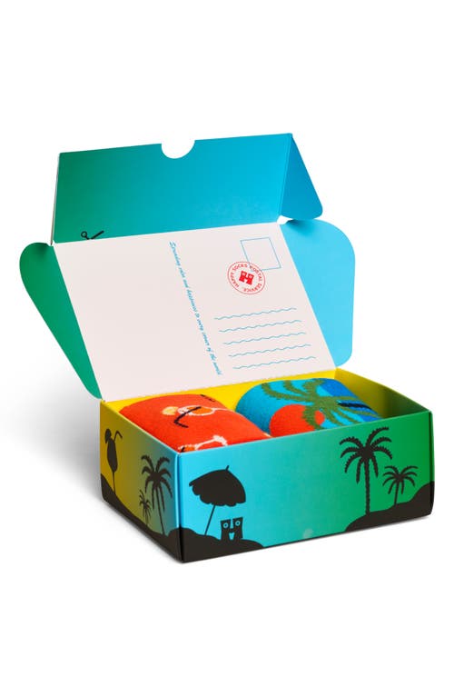 Happy Socks Beach Life Assorted 2-pack Crew Socks Socks Gift Box In Green
